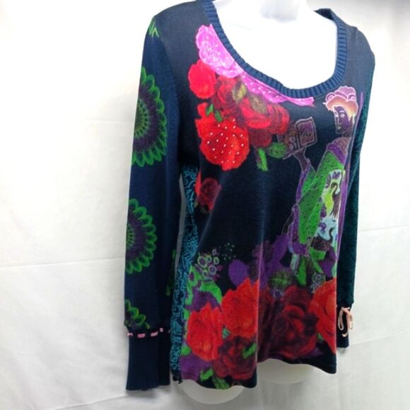 Desigual Vintage Y2k Floral Japan Jumper Sweater/Knit. ArtWear. Woman L Fit Smal - Picture 3 of 16